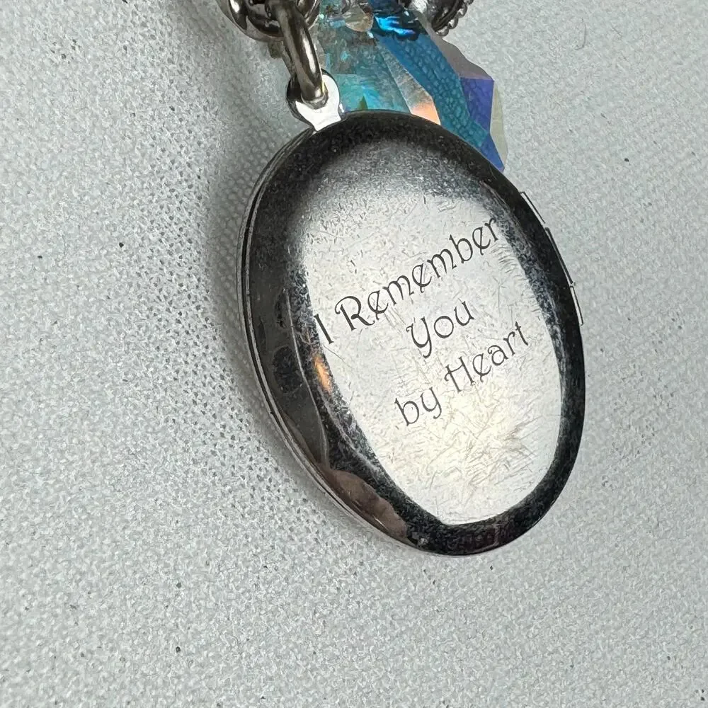 Kirks Folly Necklace I Remember You By Heart Silver Tone Locket Charms Blue Bead